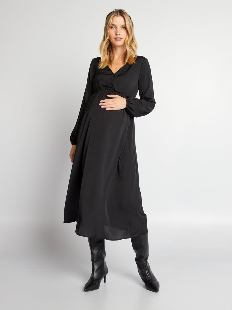 Vestido comprido de grávida em cetim Preto - Kiabi