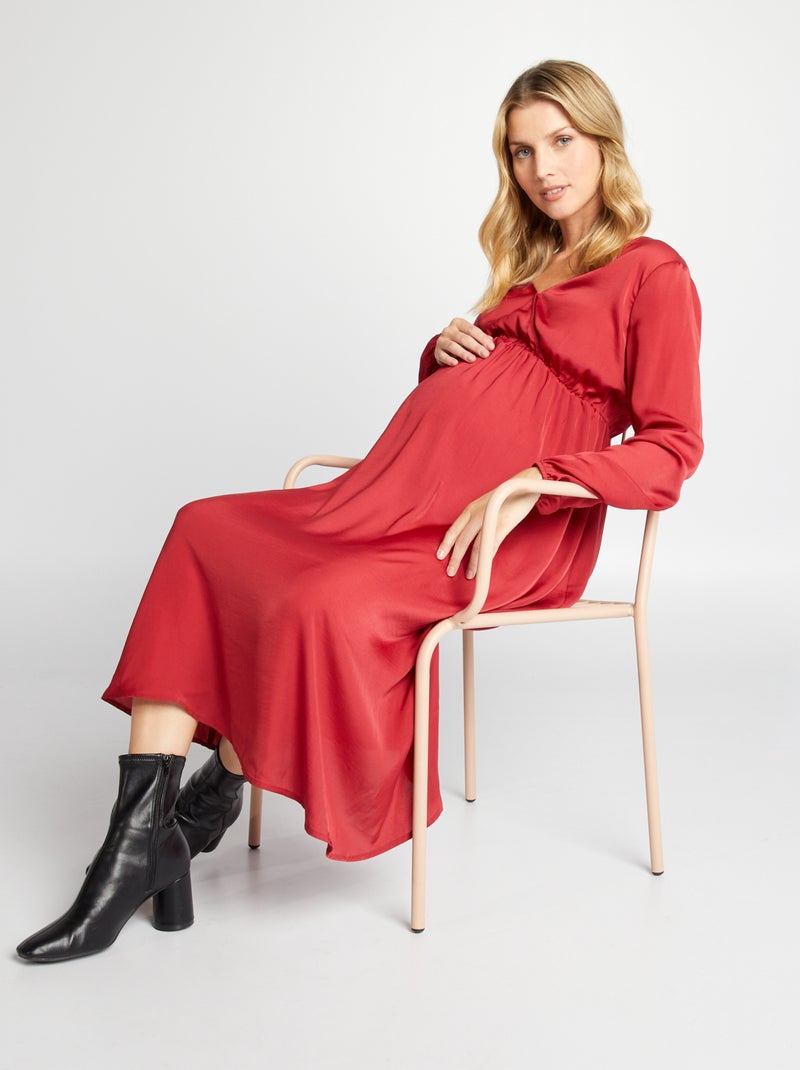 Vestido comprido de grávida em cetim Vermelho - Kiabi
