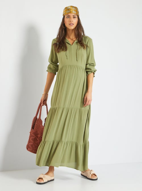 Vestido comprido de grávida em malha crepe - Kiabi
