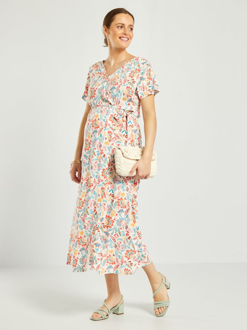 Vestido comprido de grávida estampado BRANCO - Kiabi