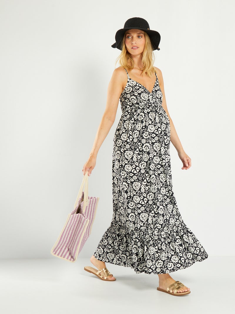Vestido comprido de grávida estampado PRETO - Kiabi