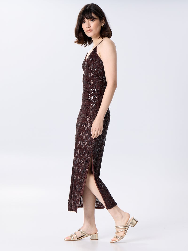 Vestido comprido de lantejoulas Castanho - Kiabi