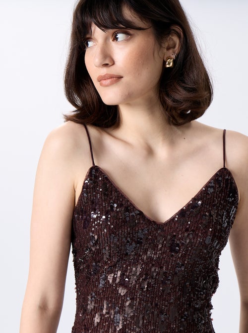 Vestido comprido de lantejoulas - Kiabi
