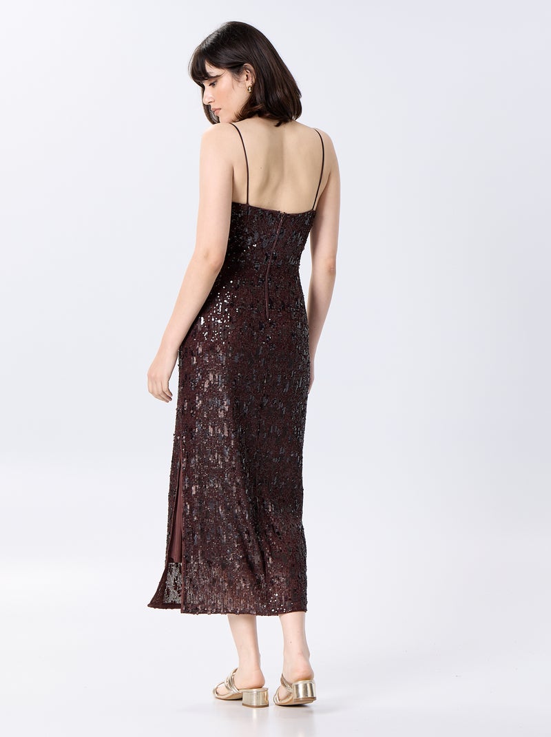 Vestido comprido de lantejoulas Castanho - Kiabi
