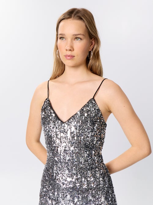 Vestido comprido de lantejoulas - Kiabi