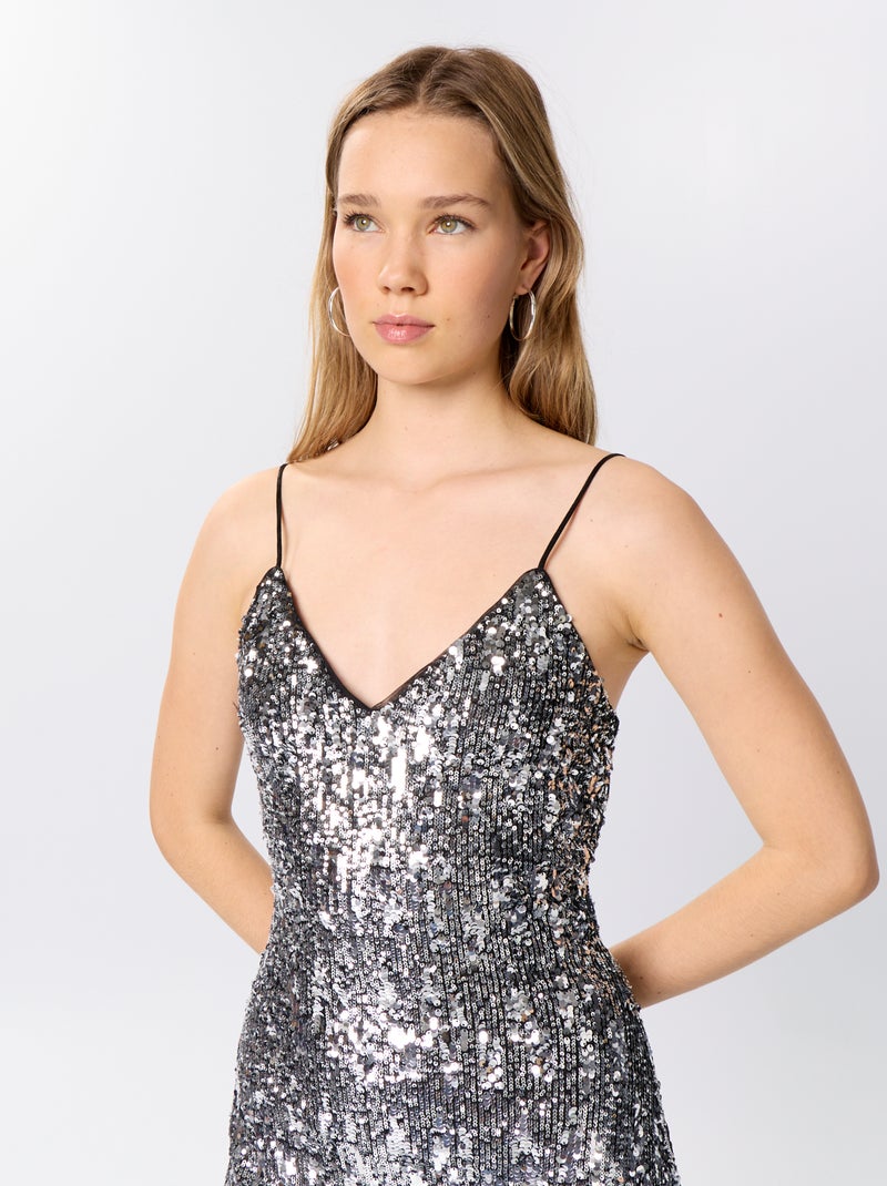 Vestido comprido de lantejoulas Cinza - Kiabi