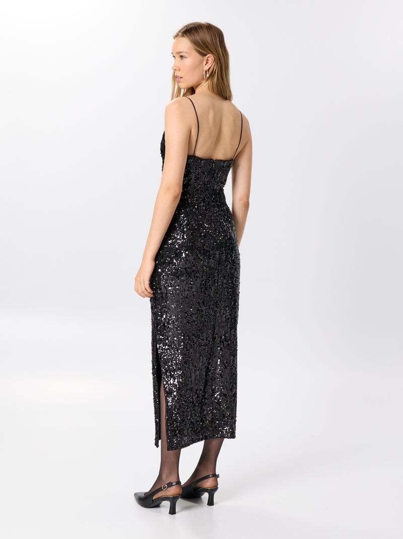Vestido comprido de lantejoulas Preto - Kiabi