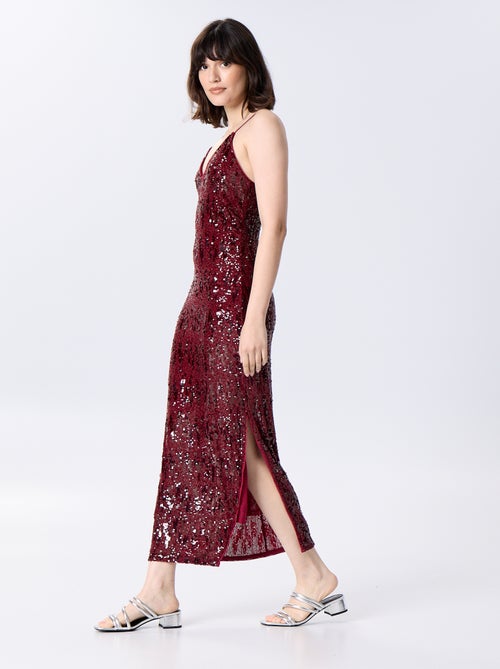 Vestido comprido de lantejoulas - Kiabi