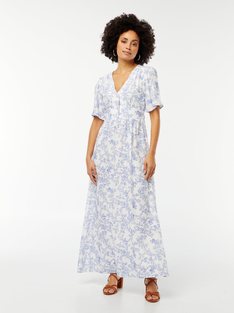 Vestido comprido de linho misturado BRANCO - Kiabi