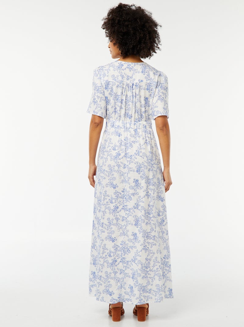 Vestido comprido de linho misturado BRANCO - Kiabi