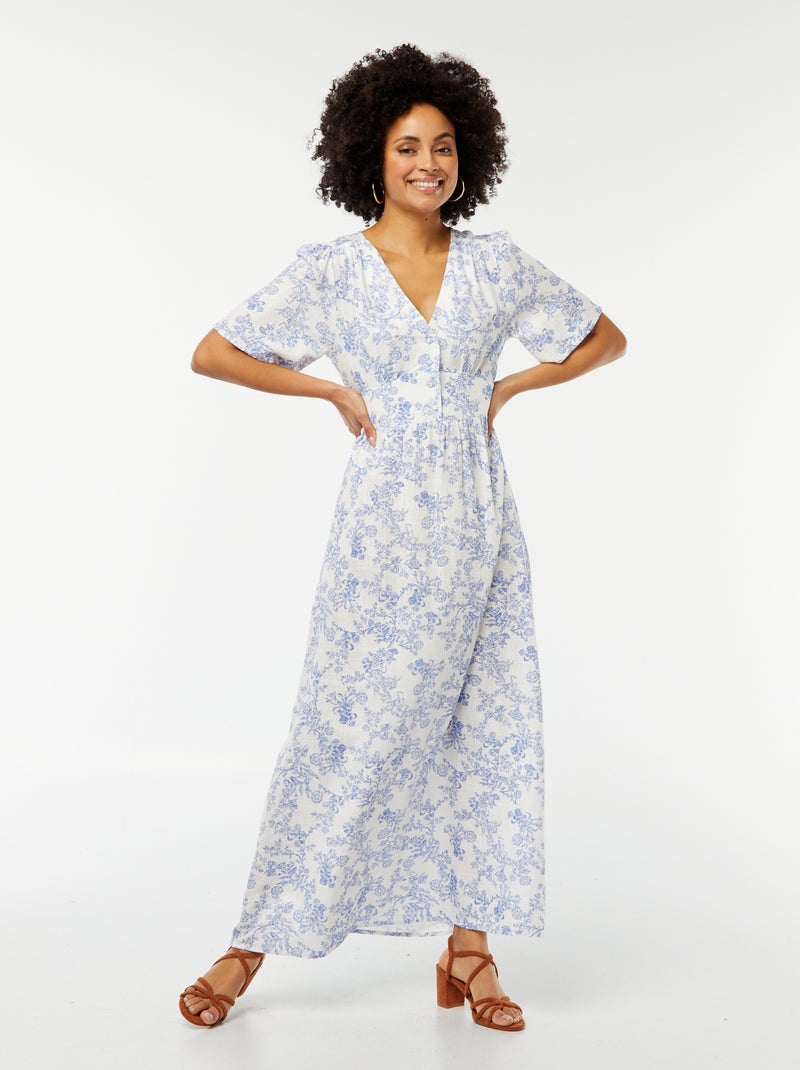 Vestido comprido de linho misturado BRANCO - Kiabi