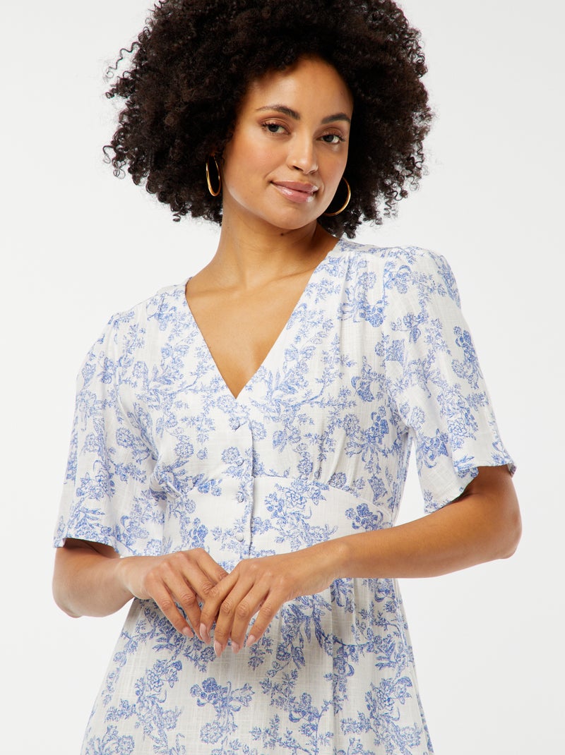 Vestido comprido de linho misturado BRANCO - Kiabi