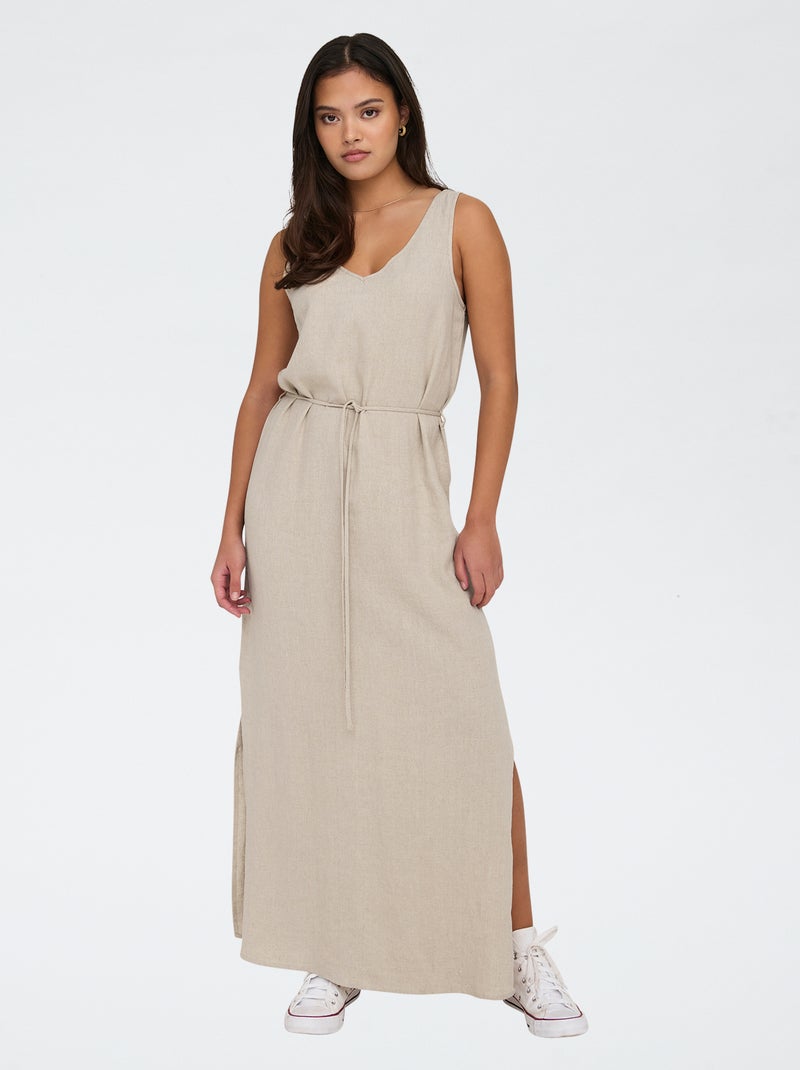 Vestido comprido de linho misturado 'JDY' BEGE - Kiabi