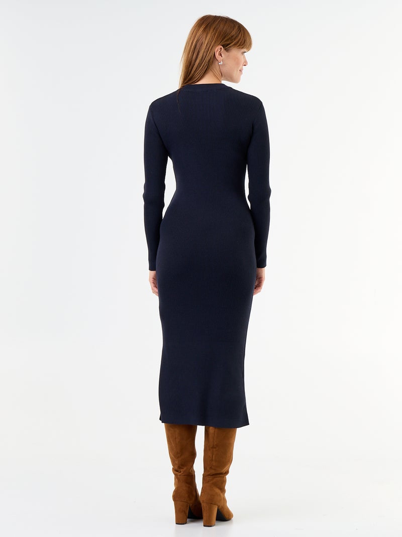 Vestido comprido de malha canelada Azul - Kiabi