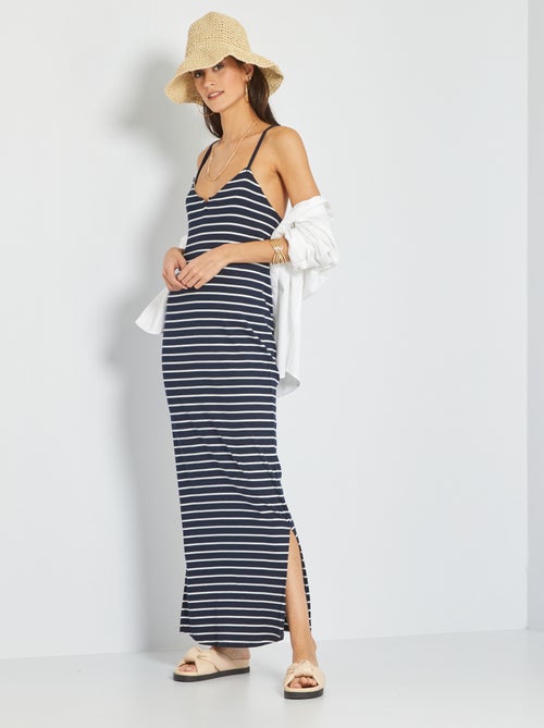 Vestido comprido de malha canelada - Kiabi