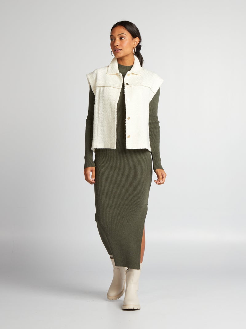 Vestido comprido de malha canelada CAQUI - Kiabi