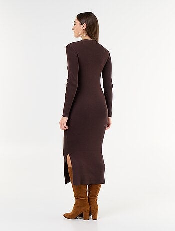 Vestido comprido de malha canelada