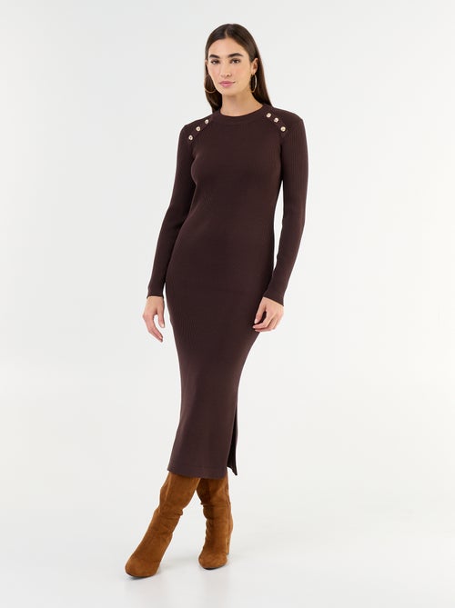 Vestido comprido de malha canelada - Kiabi Vestido comprido de malha canelada - Kiabi