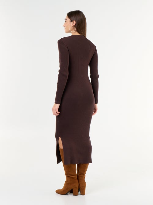 Vestido comprido de malha canelada - Kiabi Vestido comprido de malha canelada - Kiabi