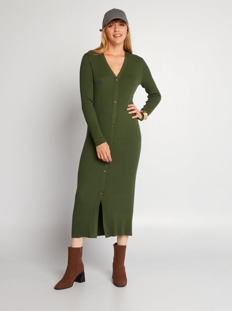 Vestido comprido de malha canelada VERDE - Kiabi