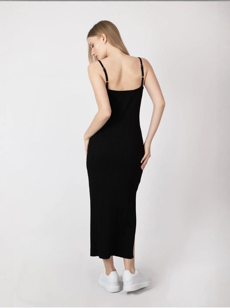 Vestido comprido de malha com decote redondo e alças hiccup Preto - Kiabi