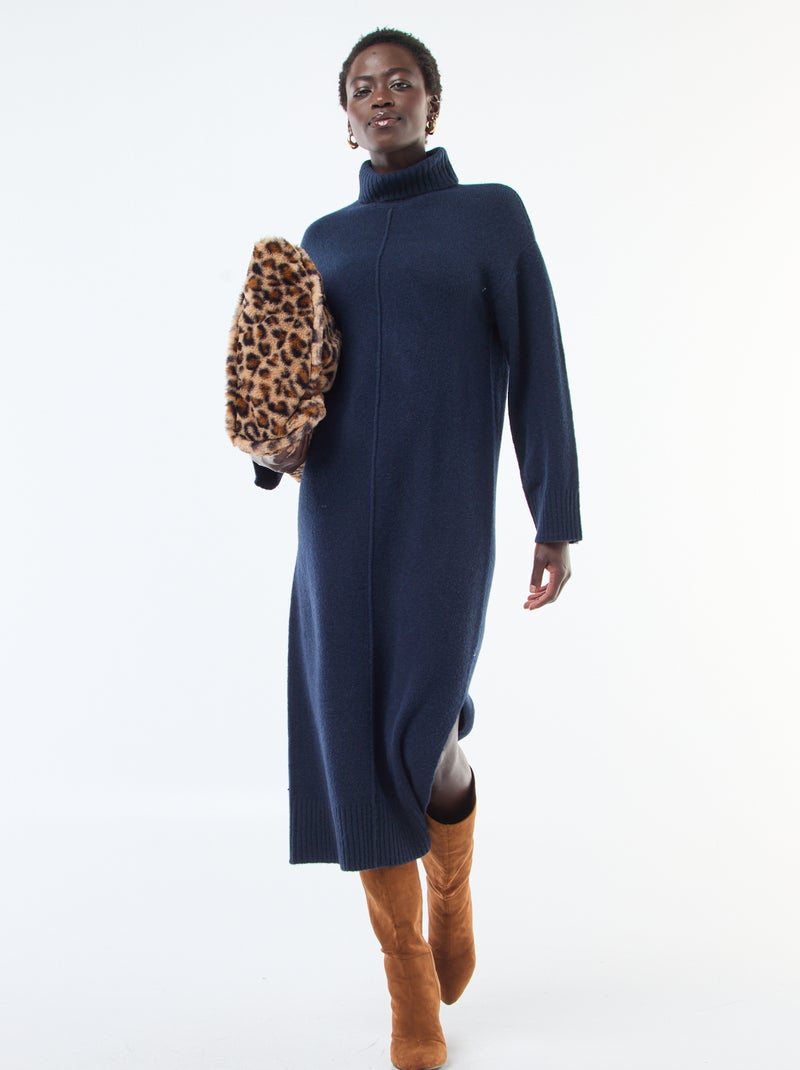 Vestido comprido de malha com gola alta Preto - Kiabi