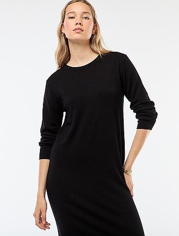 Vestido comprido de malha com mangas compridas