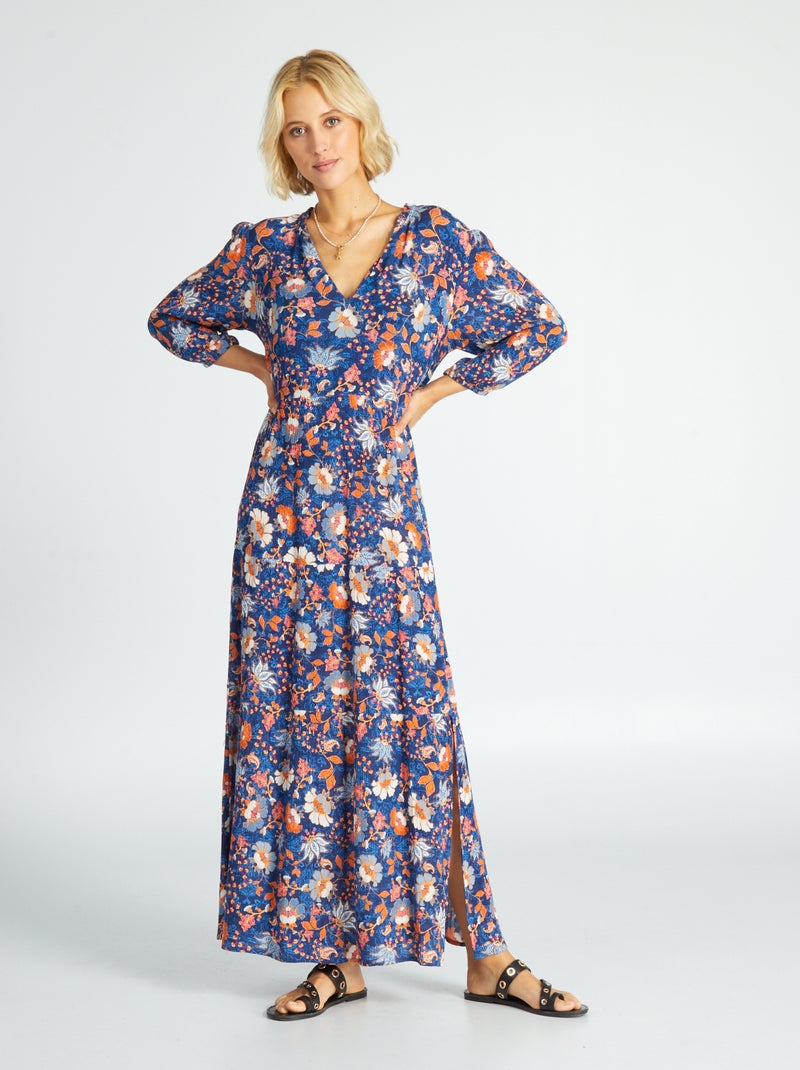 Vestido comprido de malha crepe AZUL - Kiabi