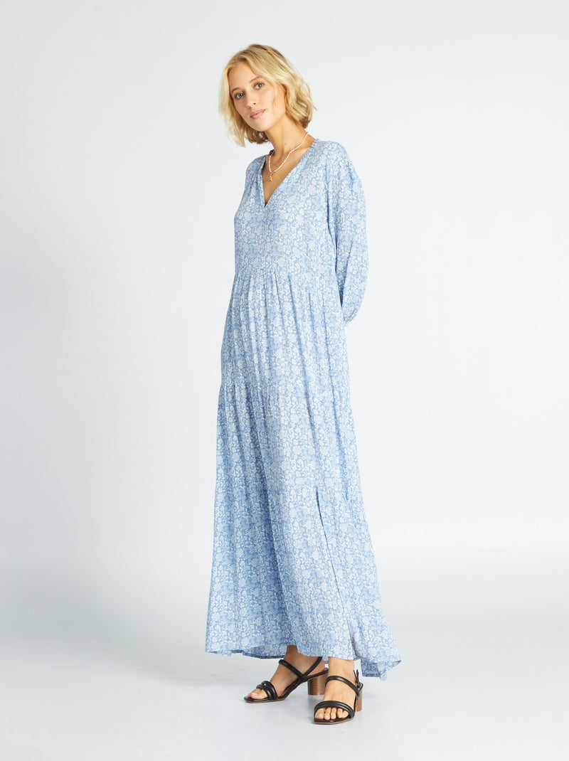 Vestido comprido de malha crepe AZUL - Kiabi