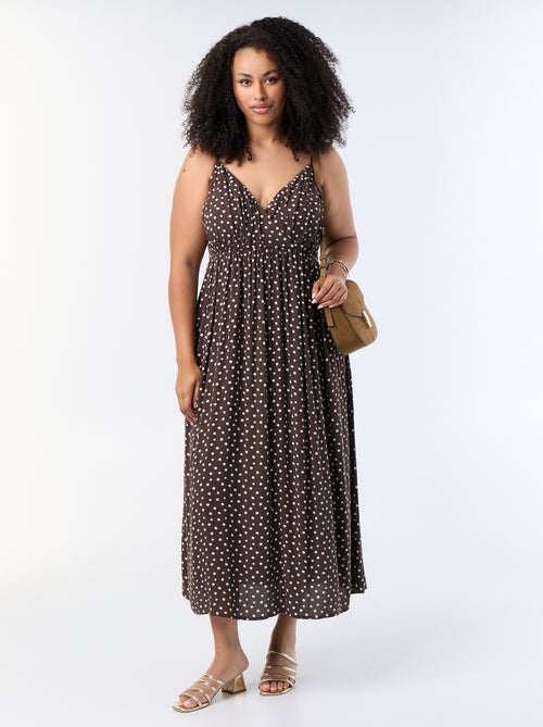 Vestido comprido de malha crepe com alças finas - Kiabi