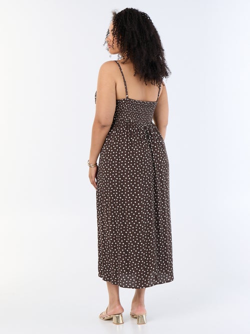 Vestido comprido de malha crepe com alças finas - Kiabi