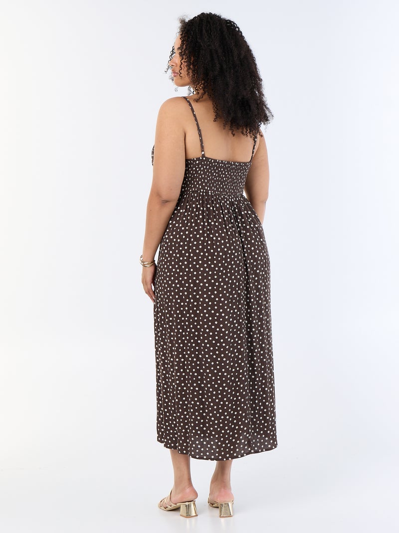 Vestido comprido de malha crepe com alças finas Castanho - Kiabi