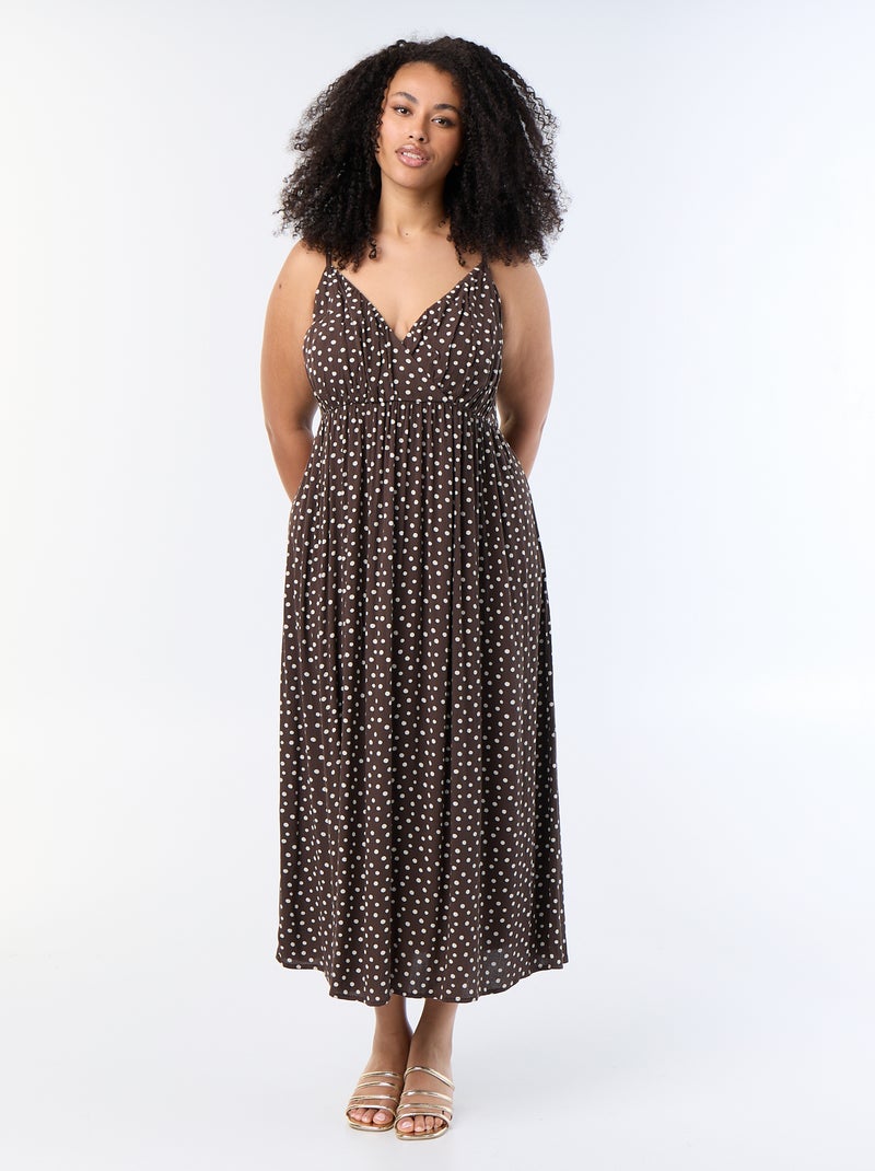 Vestido comprido de malha crepe com alças finas Castanho - Kiabi