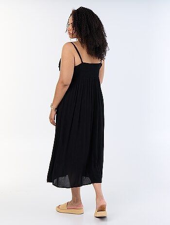 Vestido comprido de malha crepe com alças finas