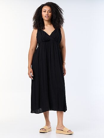 Vestido comprido de malha crepe com alças finas