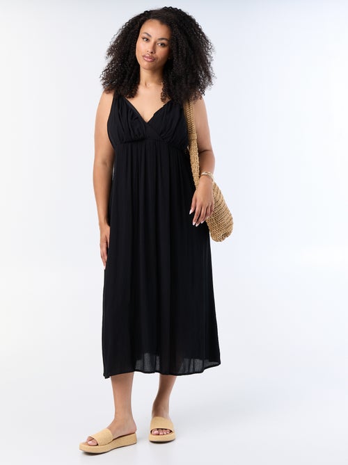 Vestido comprido de malha crepe com alças finas - Kiabi