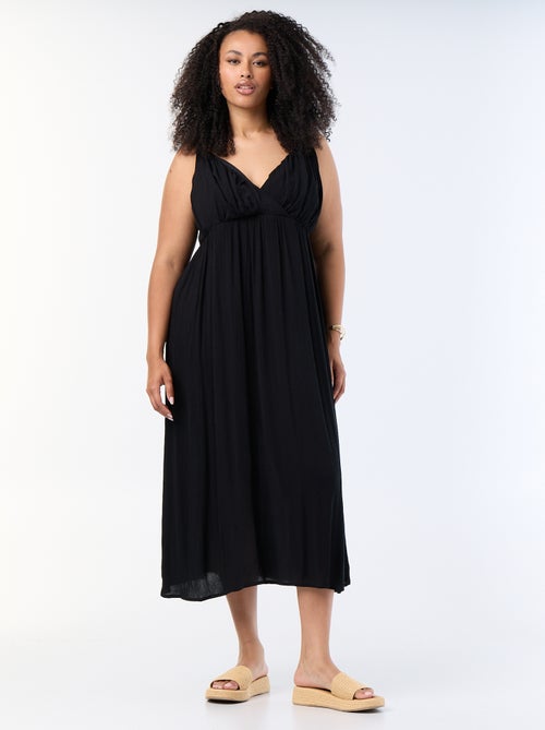 Vestido comprido de malha crepe com alças finas - Kiabi
