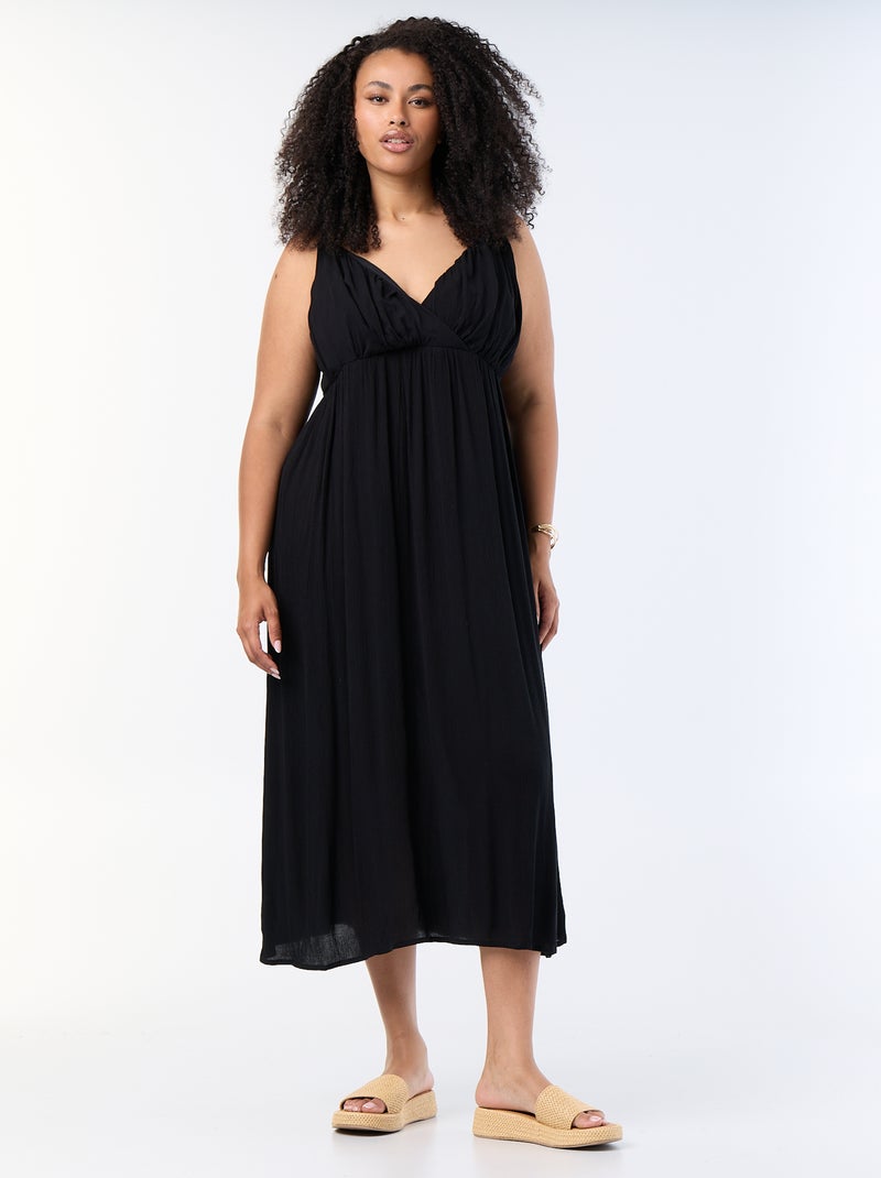 Vestido comprido de malha crepe com alças finas Preto - Kiabi