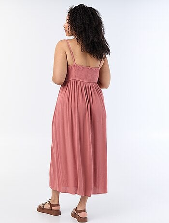 Vestido comprido de malha crepe com alças finas