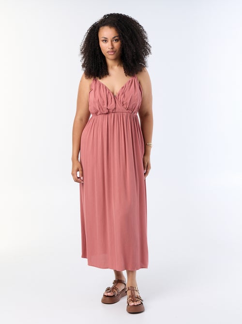 Vestido comprido de malha crepe com alças finas - Kiabi