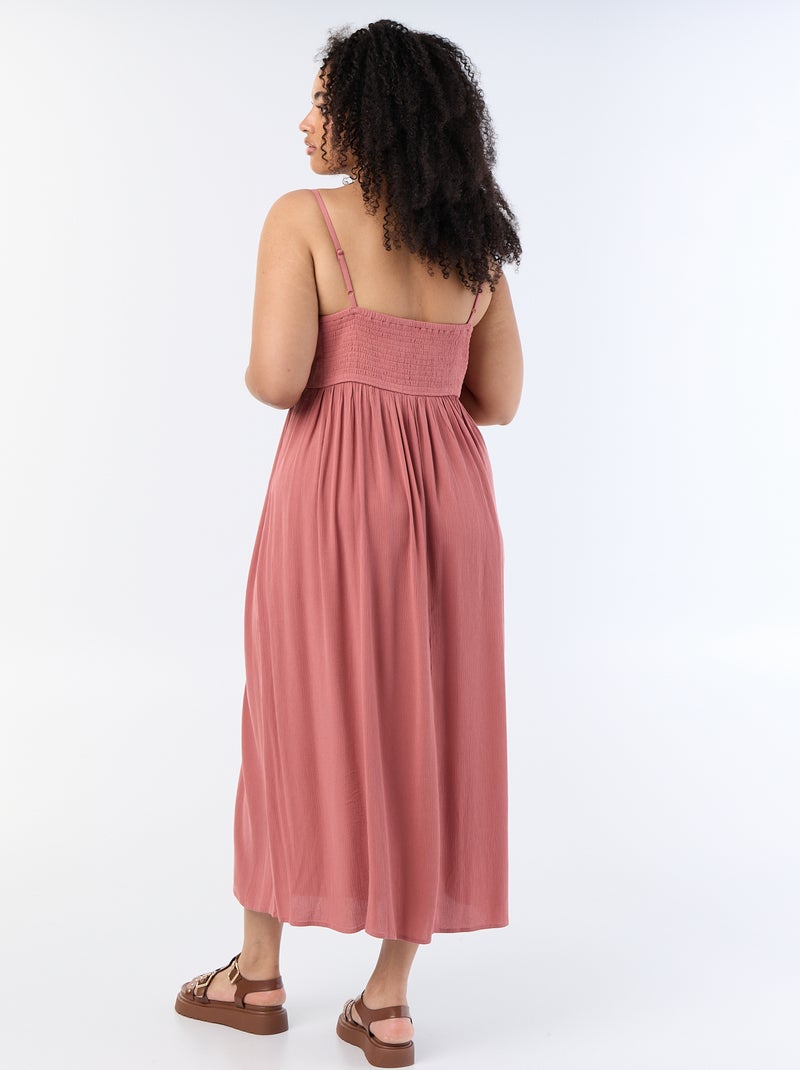 Vestido comprido de malha crepe com alças finas Rosa - Kiabi