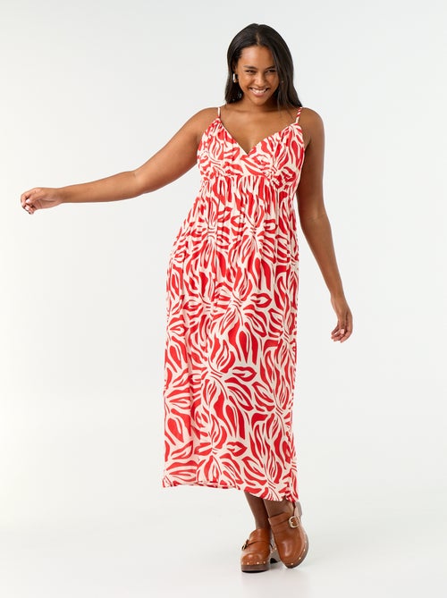 Vestido comprido de malha crepe com alças finas - Kiabi
