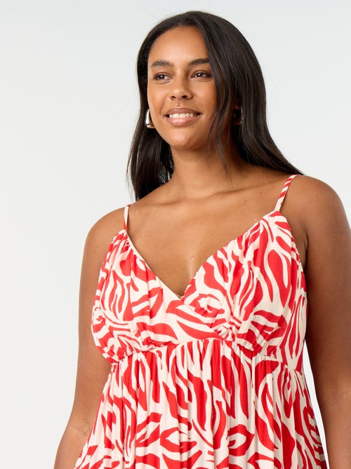 Vestido comprido de malha crepe com alças finas - Kiabi