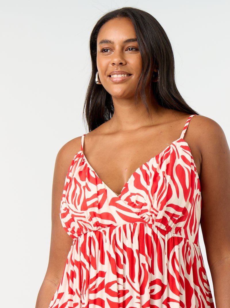Vestido comprido de malha crepe com alças finas Vermelho - Kiabi