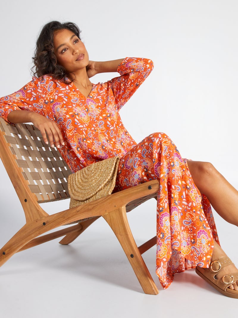 Vestido comprido de malha crepe LARANJA - Kiabi
