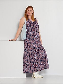 Vestido comprido de malha estampada 'flores' - Kiabi