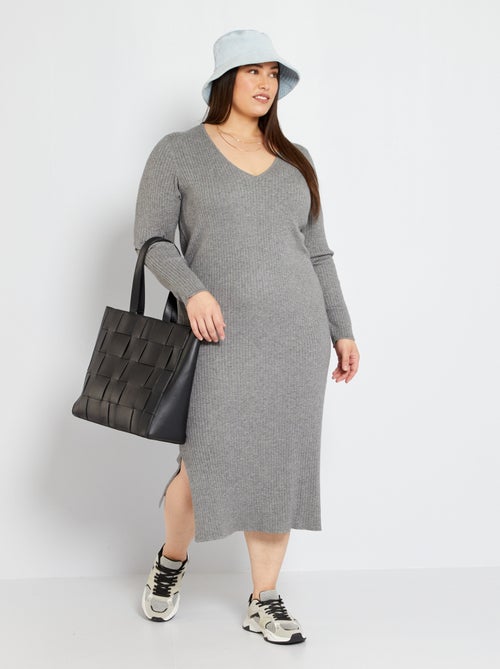 Vestido comprido de malha nervurada - Kiabi