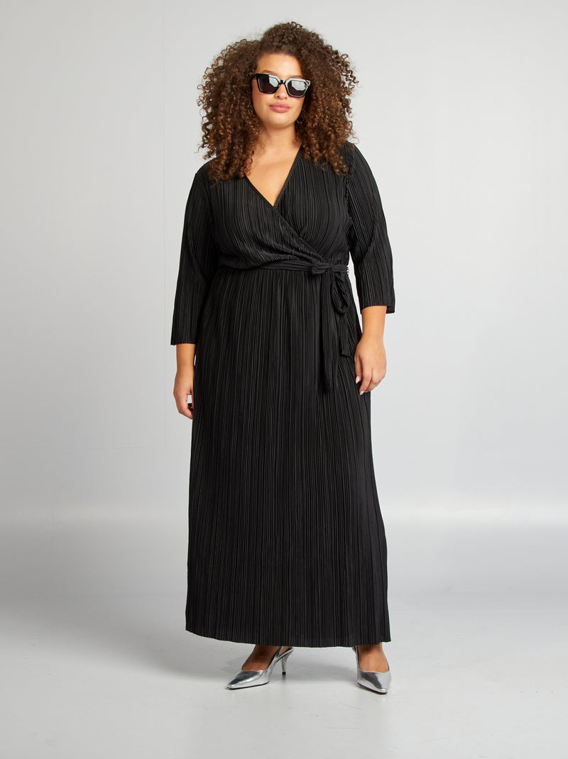 Vestido comprido de malha plissada 'Vero Moda Curve' PRETO - Kiabi