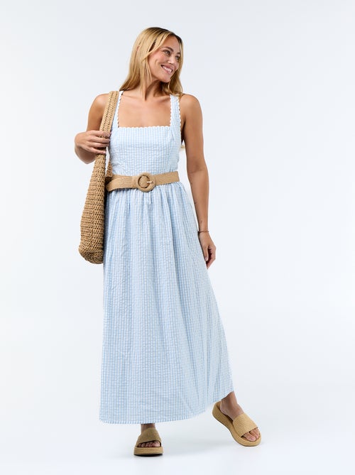 Vestido comprido de malha waffle com alças cruzadas - Kiabi