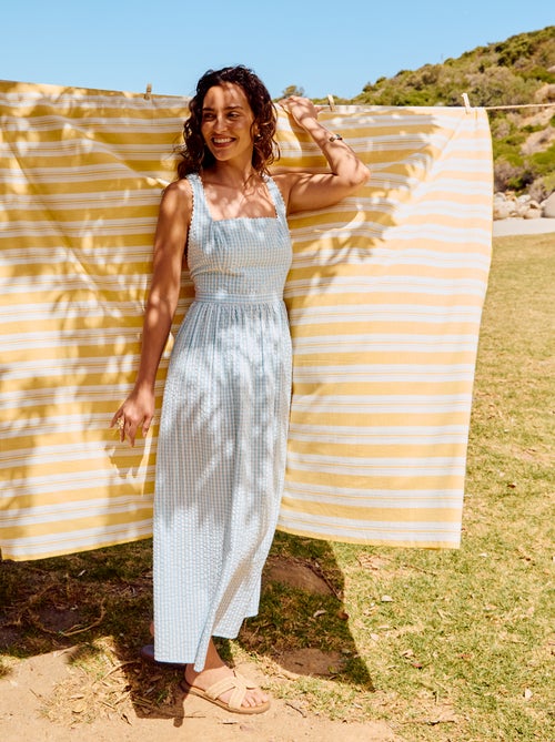 Vestido comprido de malha waffle com alças cruzadas - Kiabi